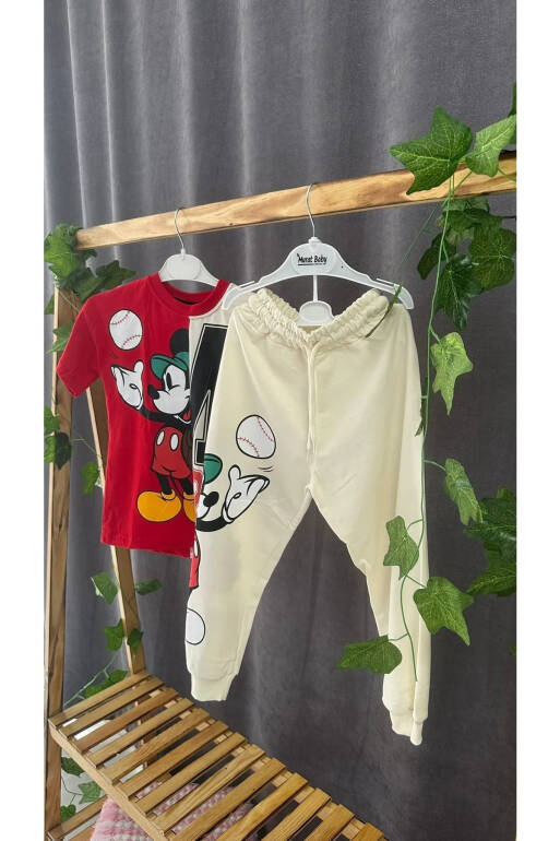 İPLİK EVİM Yeni Sezon Unisex Mickey Mouse Baskılı Alt Üst Eşofman Takım - 1